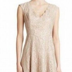 Eliza J Beige Sheath V-Neck Lace OBO